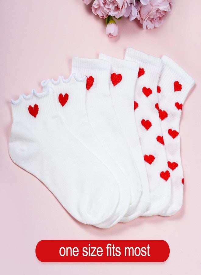 phnydreg 6 Pairs Heart Pattern Ankle Socks Red Heart Ruffle Quarter Socks for Women Girls - Image 3